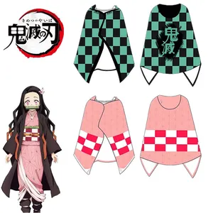 애니메이션 코스프레 Kimetsu no Yaiba 코스메티 망토 후드 플란넬 따뜻한 이지 웨어 코트 카마도 네즈코 코스프레 케이프 담요