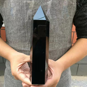 Obelisco di quarzo della grande torre di cristallo di ossidiana nera all'ingrosso per la guarigione - Product Image 5