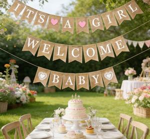 Juego de 3 Pancartas Decorativas de Yute para Baby Shower, Decoración Festiva, Guirnalda Colgante - Product Image 1