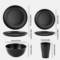 Service de vaisselle incassable écologique de 16 pièces en paille de blé noire, tasses à bols