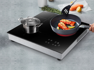 Placa de Cocina Eléctrica de Cerámica con Inducción e Infrarrojos para el Hogar, con <span class=keywords><strong>3</strong></span> Quemadores Integrados, 1200W+1800W+2200W, Placa de Cocción Combinada - Product Image 1