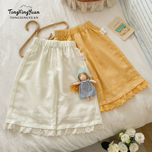 TongXingYuan Girls Pants Cotton Solid Color <b>Elastic</b> Waist Wide Leg Flared <b>Skirt</b> Style Childrens Summer Pants - Product Image 1