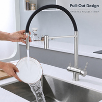Robinet de cuisine moderne classique en acier inoxydable 304 avec douchette extractible chaud/froid, cartouche céramique, finition brossée, garantie 5 ans