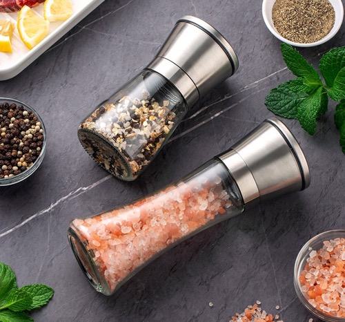 Premium Stainless Steel Glass Pepper Salt Grinder Adjustable Ceramic Refillable Sea Salt Pepper Shaker Mill Spice Grinder