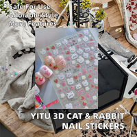 Autocollant pour ongles YITU 3D, motif chaton mignon, figurine d'abeille, lapin, fraise, décoration adhésive en plastique pour ongles - YT3779
