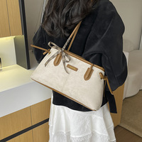 Tas Selempang Wanita PU dengan Ritsleting, Kapasitas Besar, Dua Tali Panjang, Tas Tangan Minimalis Urban untuk Bepergian