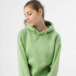 เสื้อฮู้ดสีเขียวสำหรับผู้หญิงของ FOXA ทรงปกติ สีพื้น ผ้าถัก แขนยาว สวมใส่สบายๆ - Product Image 2