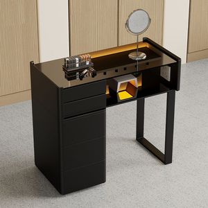 Ensemble table et chaise de manucure en verre noir, double poste de travail pour salon de beauté avec tiroirs de rangement - Product Image 2
