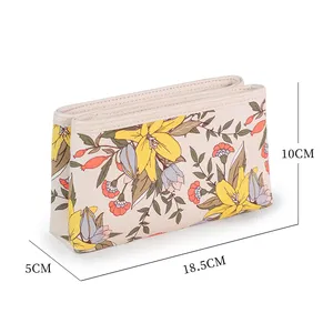 Bolsa de almacenamiento de maquillaje personalizada de doble capa para mujer, bolsa de viaje con estampado floral, impermeable, de cuero suave
