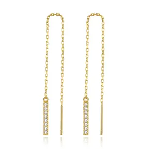 Minimalist Jewelry 925 Sterling Silver 18k Gold Plated Long Chain Ear Line Tassel Cubic Zirconia Bar Drop Earrings For Women