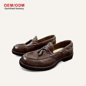 Mocasines de Lujo con Borlas de Cuero de Caballo Lavado, Puntera Reforzada, Cordones 360, Construcción Goodyear, Suela Apilada, Marrón Vintage, Diseño Exclusivo - Product Image 1
