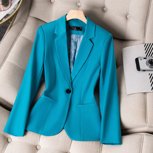 Women's Blazer Blue Solid Color Polyester Anti-Wrinkle Short Style For Petite Women Autumn 2023 - Product Image 1