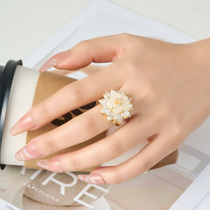 Flower Resin <b>Ring</b> Micro Inlaid Gold Electroplated Open Index <b>Finger</b> Party Jewelry - Product Image 2