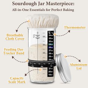 Kit de bocal à levain à large ouverture avec bande de marquage de date et thermomètre, en verre écologique, compatible lave-vaisselle - Product Image 2