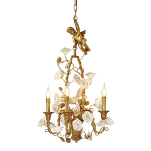 Primavera Messenger angelo lampadario decorazione camera da letto in rame lampada pendente del bambino cesto di fiori luci candele ottone opaco - Product Image 1