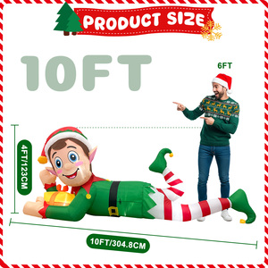 Décoration de Noël extérieure, géant elfe gonflable de Noël avec boîte cadeau, éclairage LED, décoration de jardin gonflable pour fête de Noël - Product Image 4