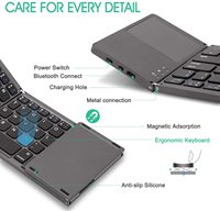 Ancreu Keyboard Nirkabel Lipat Saku Ramping, Dapat Diisi Ulang dengan Touchpad dan Dudukan Berdiri