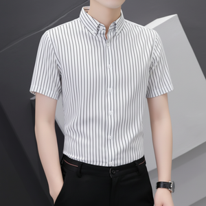 Camicia da uomo Casual da uomo a manica corta per l'estate Design a righe di lusso senza rughe per il massimo Comfort - Product Image 1