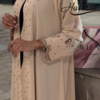 Abaya Hafizah beige à perles, manches longues, robe de prière musulmane pour femmes, coupe ample, robe modeste pour tous les jours