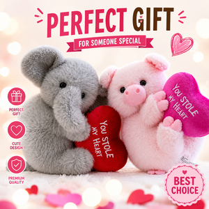 Vendita Diretta di Fabbrica, Simpatici Peluche Elefante Grigio e Maialino Rosa con Cuore Ricamato, Personalizzabili OEM per <span class=keywords><strong>San</strong></span> <span class=keywords><strong>Valentino</strong></span> - Product Image 1