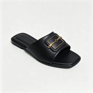 Summer PU One Strap Flat Sandals for Women with Round Toe Design Stylish Decorative Buckle <strong>Comfy</strong> Casual Beach <strong>Slides</strong> - Product Image 2