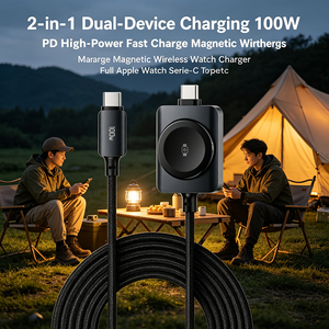 Cable de Carga Rápida 2 en 1 Tipo C PD de 100 W, Cargador Inalámbrico Magnético para Relojes IOS Serie Ultra <span class=keywords><strong>SE</strong></span>, Trenzado de Nailon - Product Image 4