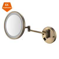 Beelee Hotel Fancy-espejo de maquillaje con lupa para baño, de latón antiguo, con luz LED