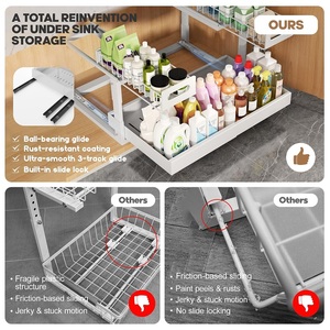 Organiseurs extensibles sous l'évier, rangement à 2 niveaux, hauteur réglable, organisateur coulissant sous l'armoire - Product Image 3
