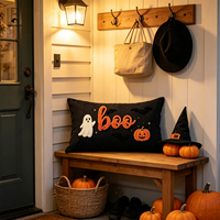 Housse de coussin lombaire Halloween Boo 50x30, broderie en tissu éponge, motif fantôme, citrouille, chauve-souris, housse de coussin décorative d'automne pour canapé et maison