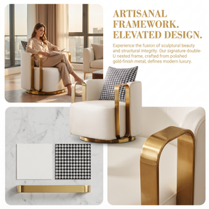 Sillón de Salón de Hotel de Lujo en Terciopelo, Moderno, con Reposabrazos en Forma de C de Metal Dorado, Giratorio, para Vestíbulo de Hotel Premium o Sala VIP - Product Image 1