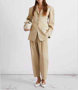 Elegante Blazer Beige de un Solo Botón para Mujer con Solapa con Muescas, Cierre de Cuatro Botones y Bolsillos con Solapa - Product Image 2