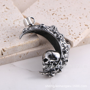 Collar con colgante de calavera de luna creciente de acero inoxidable para hombre, diseño geométrico SP1069 - Product Image 3