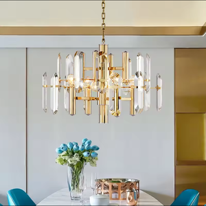 Tendance nordique or LED lustre en cristal moderne suspension salle à manger luxe Long Tube interrupteur en métal AC ODM suspendu grand - Product Image 4