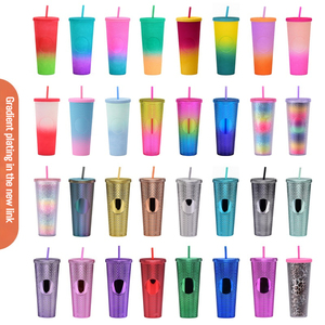 24oz Custom Reusable <strong>Tumbler</strong> Cups Logo <strong>Double</strong> <strong>Wall</strong> Insulated Plastic Coffee <strong>Tumbler</strong> With Straws and Lids Logo - Product Image 6