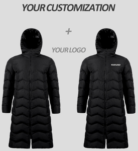 Uniforme de football d'hiver personnalisé, veste <span class=keywords><strong>longue</strong></span> à capuche en coton épais, fermeture éclair 1/2, coupe-vent, jersey de football respirant et écologique - Product Image 1