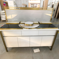 Comptoir de présentation de luxe Sundo pour spa, comptoir de réception pour salon de beauté, armoire de magasin de cosmétiques, fabricant d'armoires dorées pour crèmes