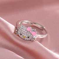 Bague type chat en plaqué platine, ouvert, avec des chats mignons, livraison gratuite