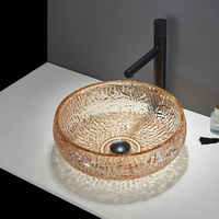 Lavabo en verre trempé transparent de haute qualité, coloré, pour hôtels, à poser sur comptoir
