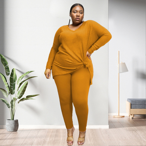 Best Selling Casual Plus Size Solid Color <b>Knitted</b> Two Piece Pants <b>Set</b> Women Fashion - Product Image 2