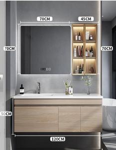 Meuble-lavabo de salle de bain de luxe en mélaminé avec miroir intégré et lavabo en céramique pour usage hôtelier - Product Image 3