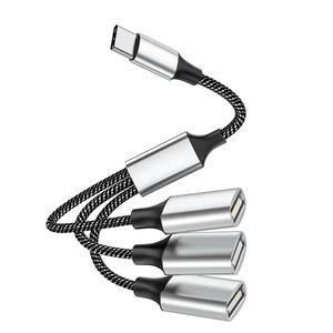 Extensor de concentrador USB tipo C plateado nuevo tipo C a hembra <span class=keywords><strong>Y</strong></span> Splitter Cable OTG adaptador de transferencia convertidor portátil Multi Hub - Product Image 6