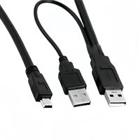Kabel Data Tembaga Bebas Oksigen USB 2.0 Dual-USB-ke-Mini-5-Pin dengan Konektor T-Type untuk Hard Drive, Pemutar MP3 & Ponsel