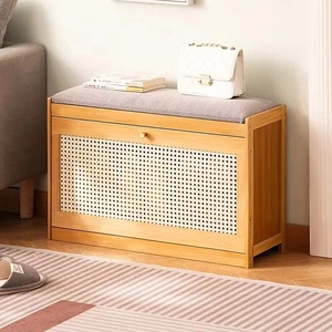 Banc à chaussures en bambou double couche Ruichang avec espace de rangement rabattable, gain de place, pour entrée ou salon - Product Image 4