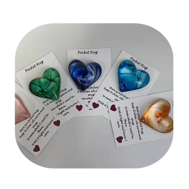 40mm carv gemstones crystals healing love gemstone colorful glass pocket hug puffy hearts for gift