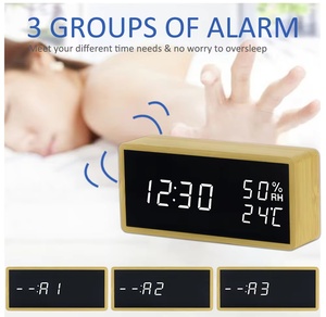 Emaf Nâu thiết kế mới bàn nhỏ đêm kỹ thuật số máy tính để bàn gia đình báo động gỗ làm cho đứng lịch bàn tre Đồng hồ cho bàn - Product Image 3