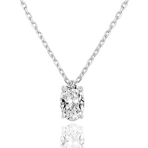 Collana con Pendente a Diamante Taglio Ovale in Argento 925 con Montatura a Griffe, Gioiello Classico da Donna per Fidanzamento, con Catena a Maglie - Product Image 1