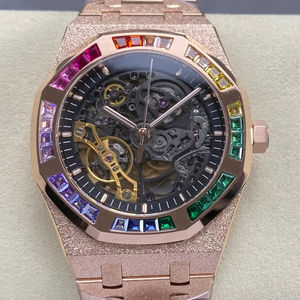 Reloj Mecánico de Lujo para Buceo, de la Mejor Calidad, 41 mm, Fábrica THB, Movimiento 3132, 15412, Esqueleto con Piedras Preciosas en Oro Rosa Esmerilado - Product Image 1