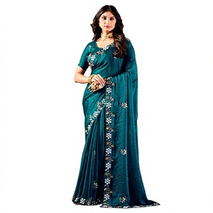 Sari en velours satiné pour femme, design indien Vexotrend, magnifique motif Patola, style traditionnel, idéal pour mariage, Diwali, soirée, infroissable - Product Image 1