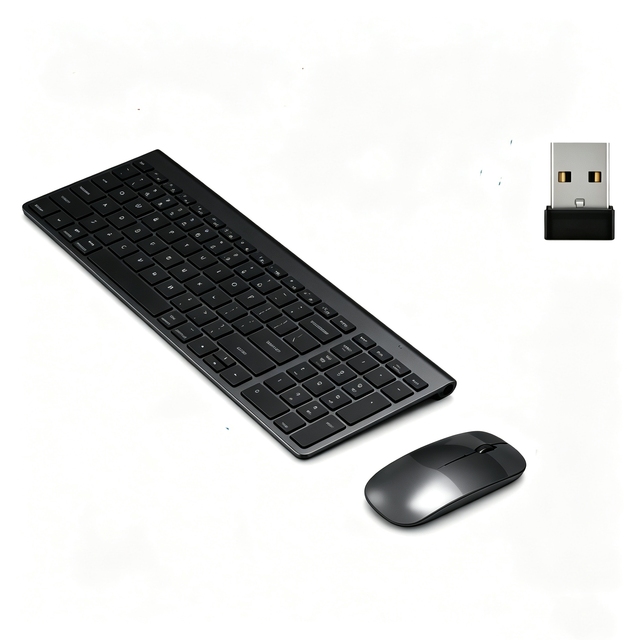 109S Rechargeable 2.4G Wireless Keyboard and Mouse Combo with USB Receiver-99 Keys Slim Desktop Set (Silver/Black/ Gunmetal)