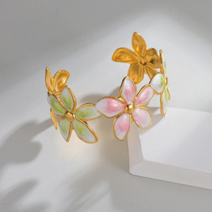 Şık Güzel 18 Ayar Altın Mori Tarzı Sevimli Zarif Takı Paslanmaz Çelik Özel Tatlı Yağ Çiçeği Bileklik Açık Bilezik Ayarlanabilir - Product Image 2